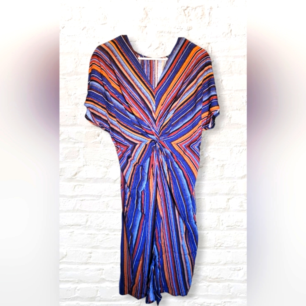 SHEIN Womens Striped Dress Knot Front Slit 100% cotton s